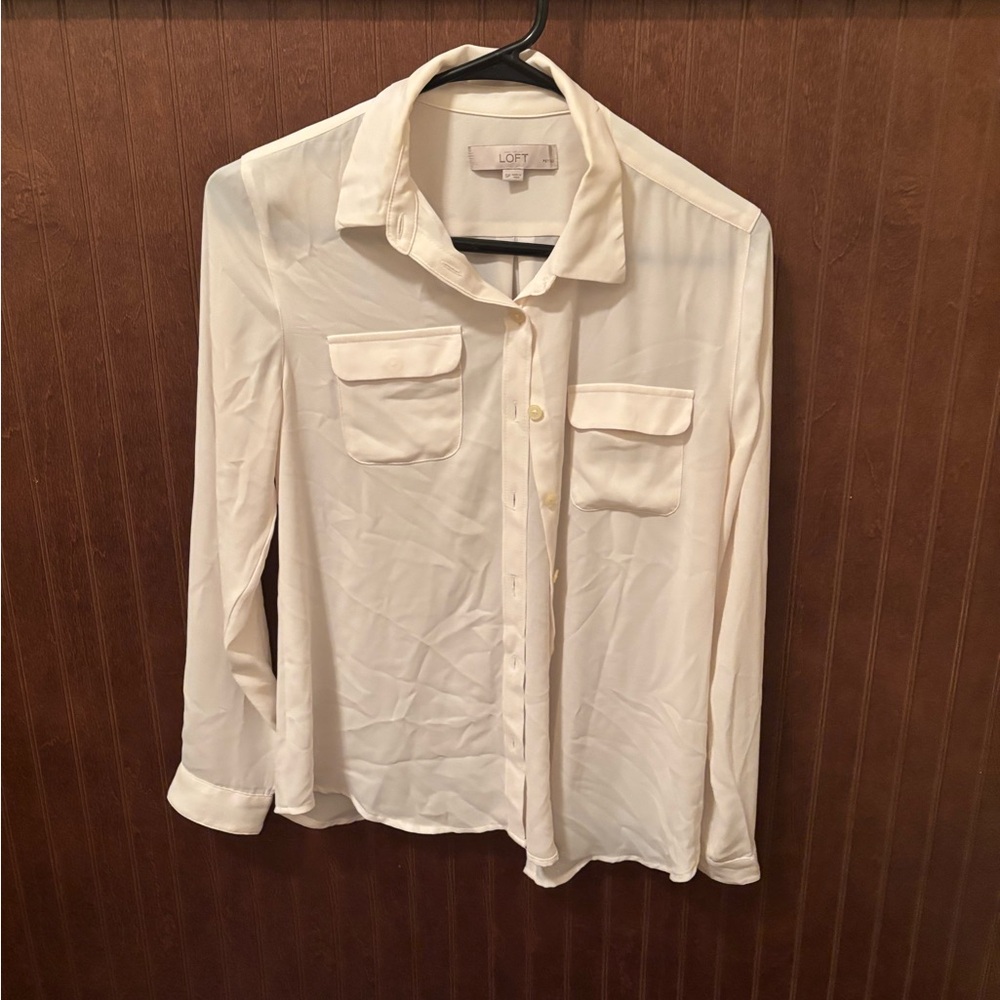 LOFT Ivory Long Sleeve Blouse